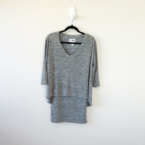 Joseph Ribkoff Womens Heathered Gray Layered V-Neck Tunic Top Lagenlook Size 4 - Picture 1 of 7